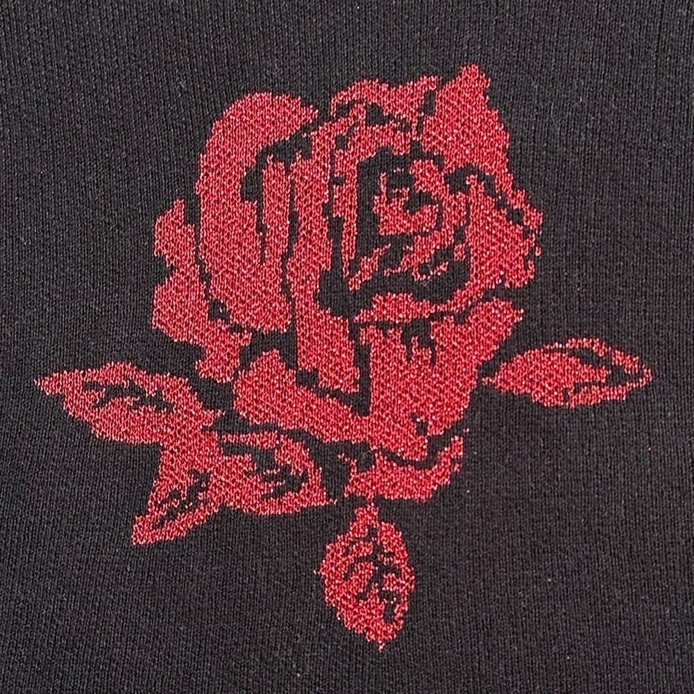 AVENUE Black Red Metallic Detail Rose Lightweight Sweater Whimsigoth Women 18/20 - Picture 4 of 12